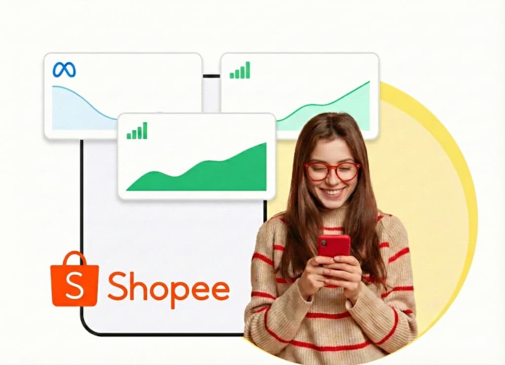 Afiliada feliz vendo resultados de vendas